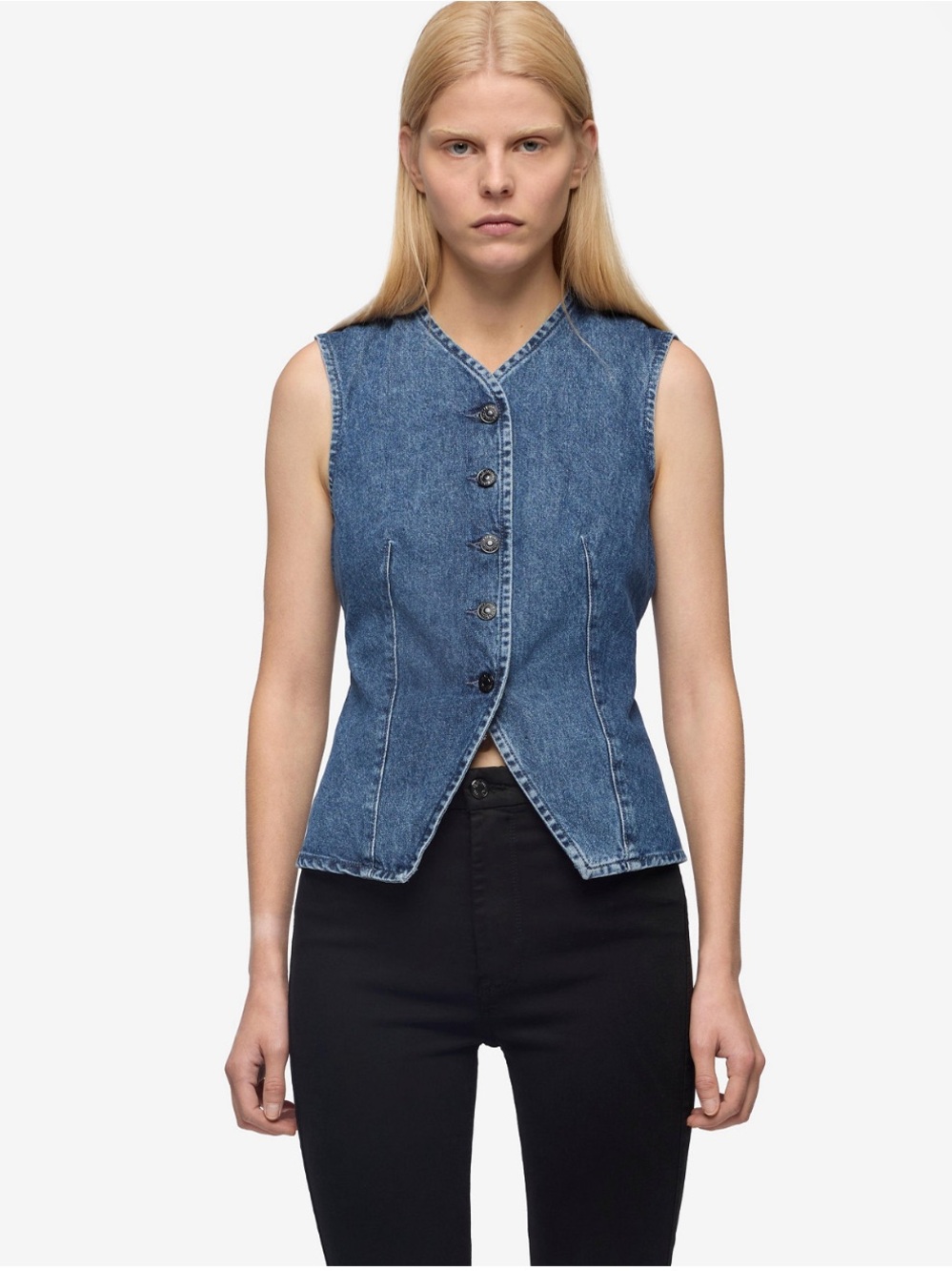 7 For All Mankind Denim Lady Vest Savannah Blue Wash Size S NWT